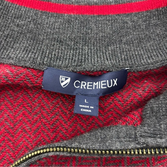 Cremieux Men's Red Gray Chevron 100% Extra Fine Merino Wool Zip Sweater Large - Picture 5 of 10
